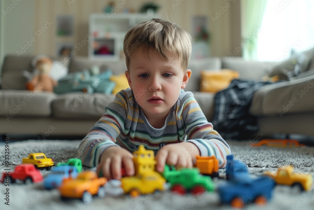 Portrait of a child with autism playing with colorful building blocks, deeply focused and happy Portrait of a child with autism playing with colorful building blocks, deeply focused and happy