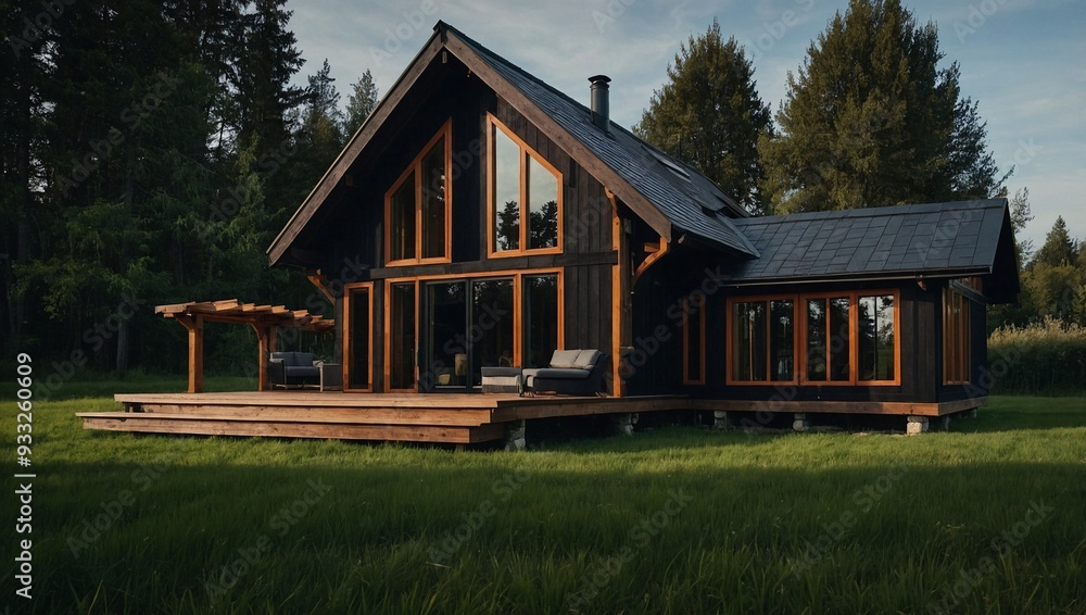 Obraz premium wooden house in the middle of green grass