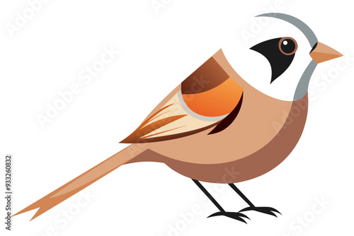 Bearded reedling bird vector art illustration