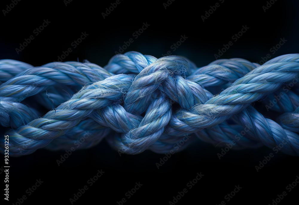 Rope is tied into knot. Close up of rope tightly tied in knot. Rope is tied into knot. Close up of rope tightly tied in knot.