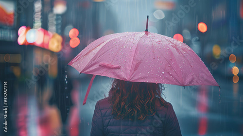 Wallpaper Mural Woman standing in rain with pink umbrella for breast cancer awareness
 Torontodigital.ca