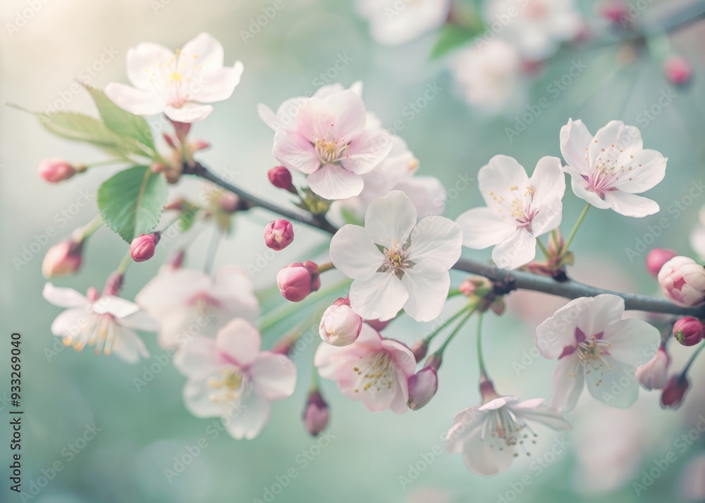 Soft delicate pink cherry blossoms unfold against a gentle cream background in a beautiful whimsical watercolor painting evoking springtime serenity and elegance. Soft delicate pink cherry blossoms unfold against a gentle cream background in a beautiful whimsical watercolor painting evoking springtime serenity and elegance.