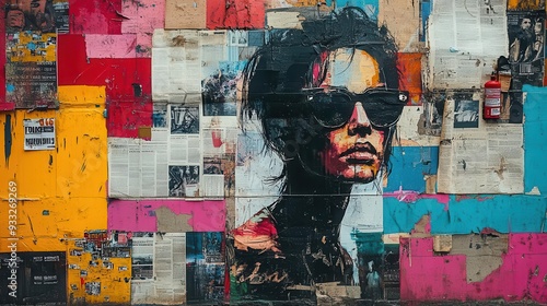 Wallpaper Mural chaotic collage blending newspaper clippings with vibrant graffiti elements urbaninspired abstract backdrop pulses with energy merging text and street art aesthetics Torontodigital.ca