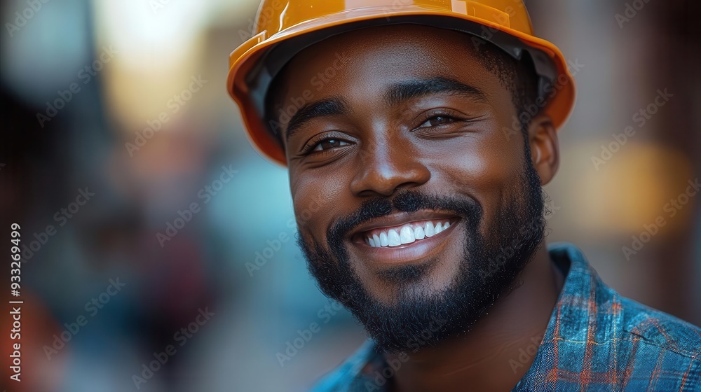 charismatic construction worker in hard hat flashing confident smile building site backdrop charismatic construction worker in hard hat flashing confident smile building site backdrop
