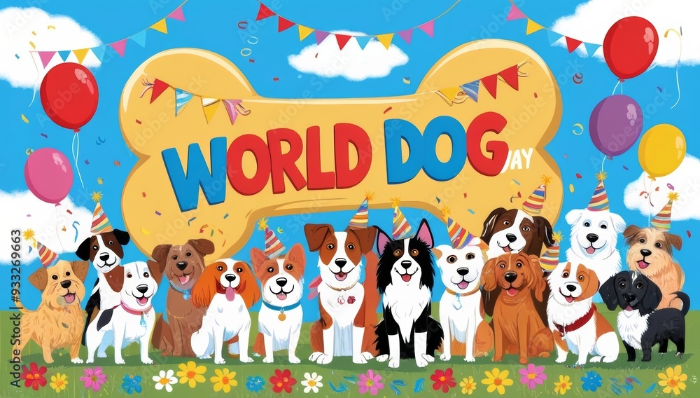 A vibrant and joyful illustration celebrating World Dog day A vibrant and joyful illustration celebrating World Dog day