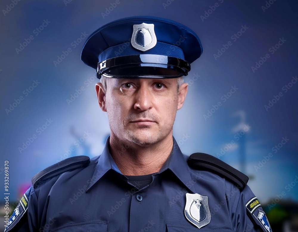 Police officer in uniform, symbolizing law enforcement, security, and public service. Police officer in uniform, symbolizing law enforcement, security, and public service.