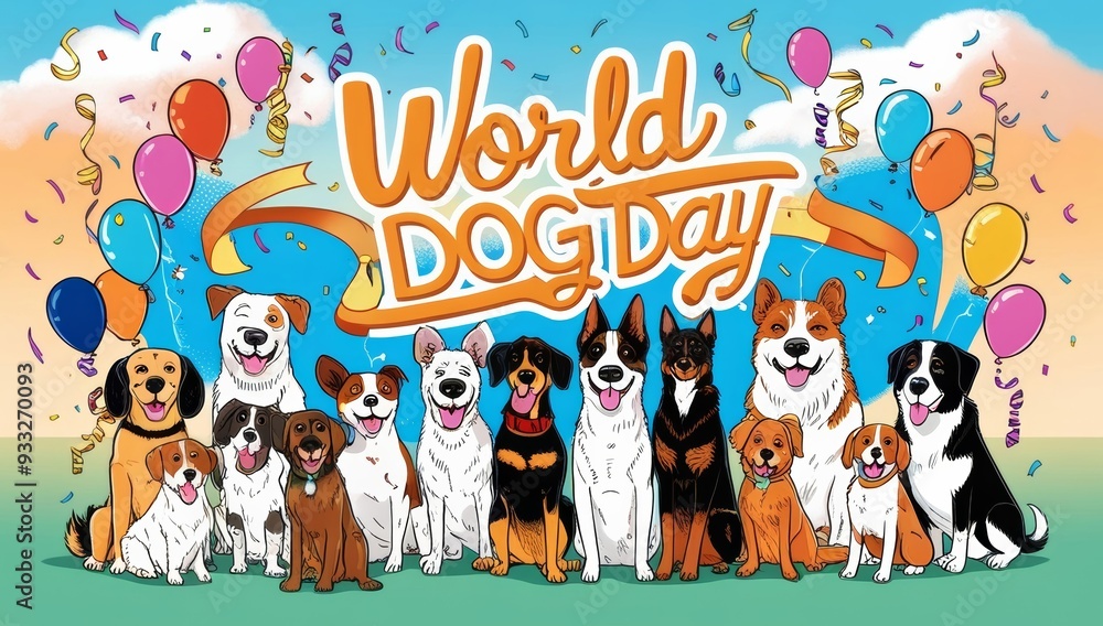 Fototapeta premium A vibrant and joyful illustration celebrating World Dog day