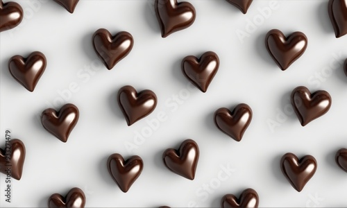 Heart-shaped chocolate candies on white background