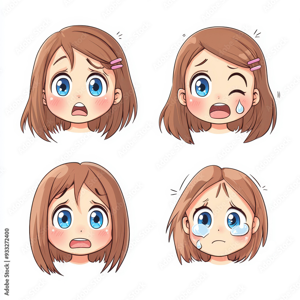 Explore adorable Twitch emotes featuring a Kawaii girl, from happy to shy, each designed with charm and color Explore adorable Twitch emotes featuring a Kawaii girl, from happy to shy, each designed with charm and color