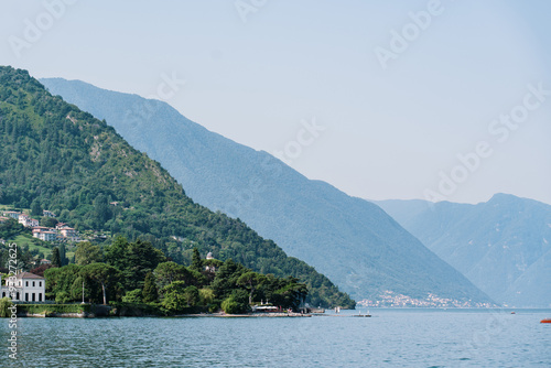 A beautiful blue lake among high mountains