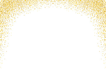 Gold glitter frame border isolated on transparent background. Celebration gold glitter. Shiny glittering dust. Falling golden sparkling glittering border, Mockup, holiday decoration design elements
