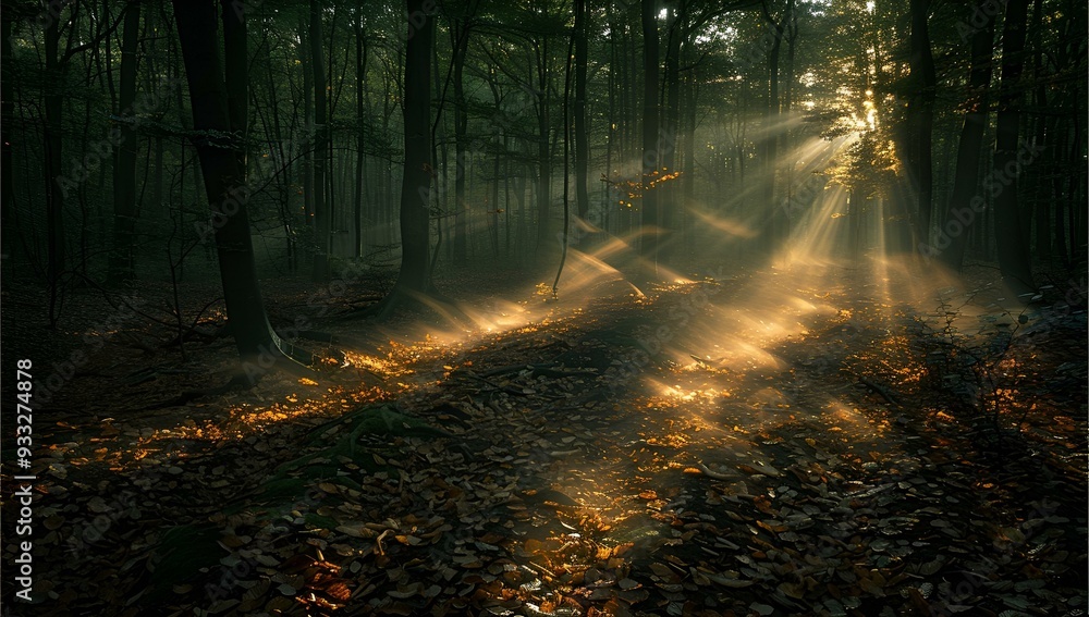 Fototapeta premium sun shining through the trees.