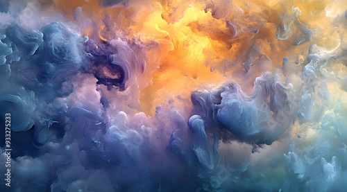 Abstract Art with Swirling Blue, Purple, and Yellow Hues