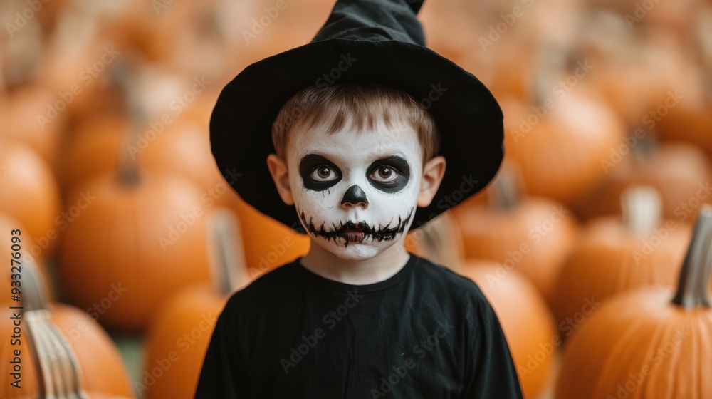 Spooky Child Zombie Rising from Pumpkin-Filled Graveyard with Copy Space, Ultra HD Spooky Child Zombie Rising from Pumpkin-Filled Graveyard with Copy Space, Ultra HD