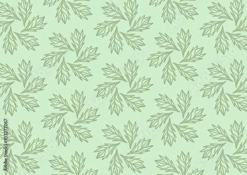 Floral Leaf Wirl Green Pastel Background Seamless Pattern photo