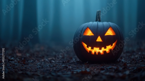 Enchanted Halloween Forest with Glowing Pumpkins Leading the Way in the Dark - Halloween Spooky Theme