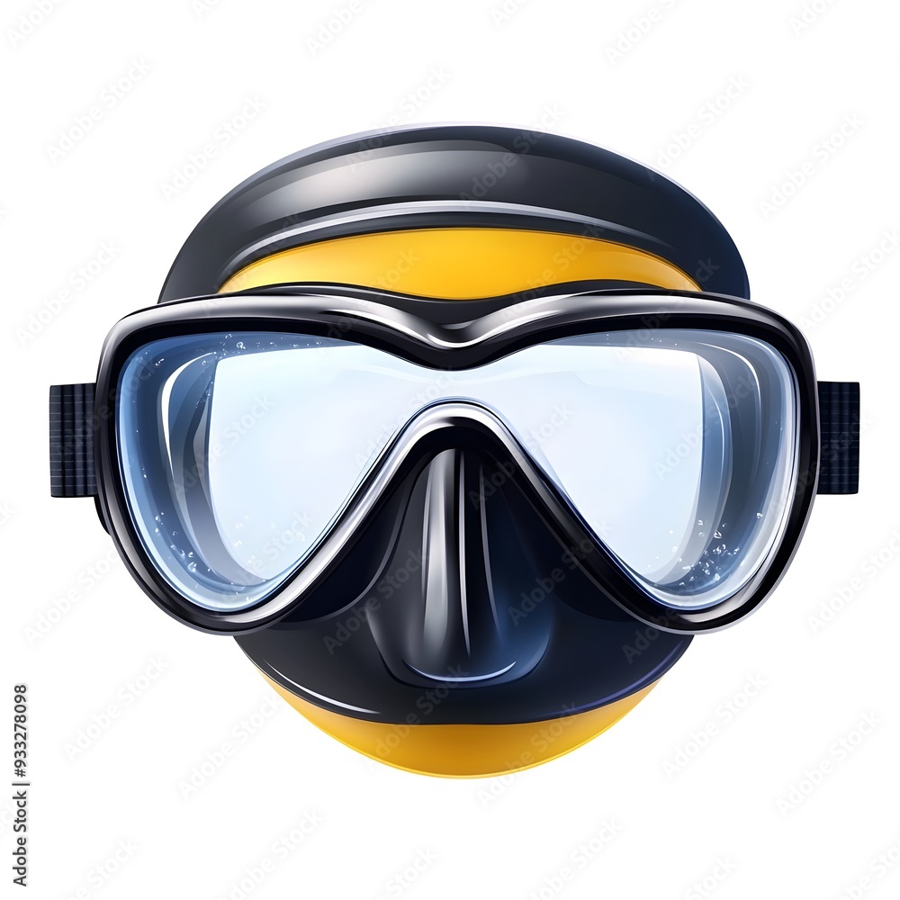 A detailed of a diving mask with clear on a clean white background This image represents a water sports accessory ideal for use in graphic design icon creation A detailed of a diving mask with clear on a clean white background This image represents a water sports accessory ideal for use in graphic design icon creation