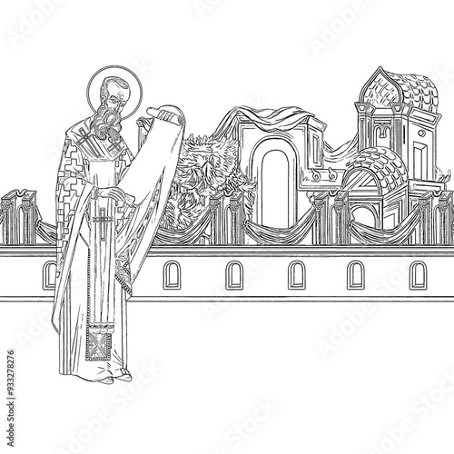 Anastasius I Dicorus. Coloring page in Byzantine style photo