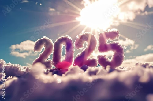 2025 in Snowy Letters Under a Bright Sunny Sky.