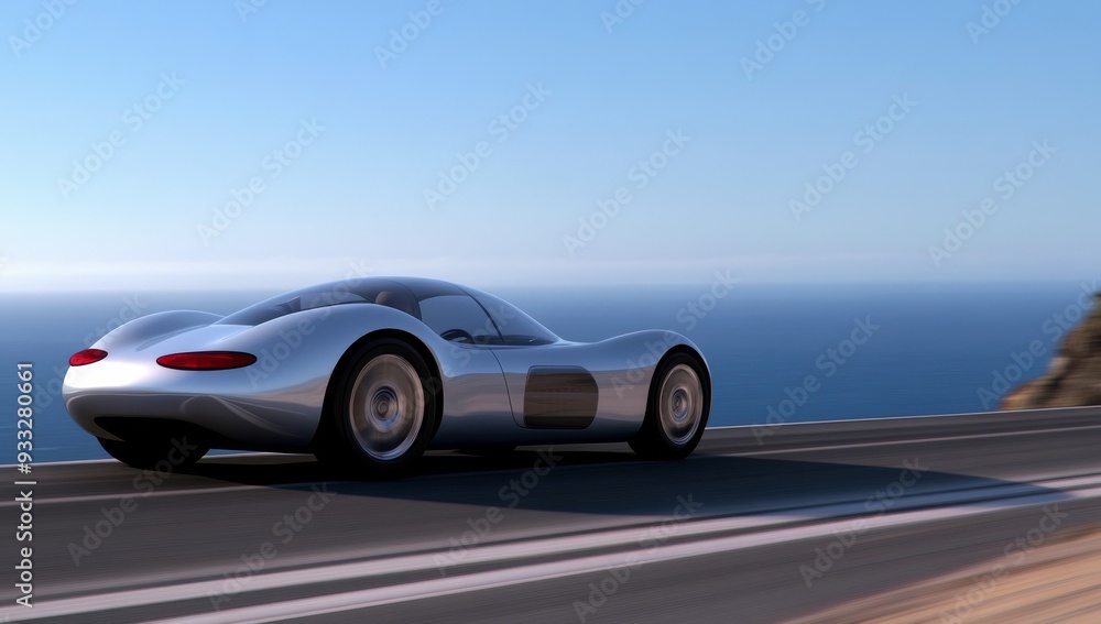 Futuristic electric car speeding on open road Futuristic electric car speeding on open road
