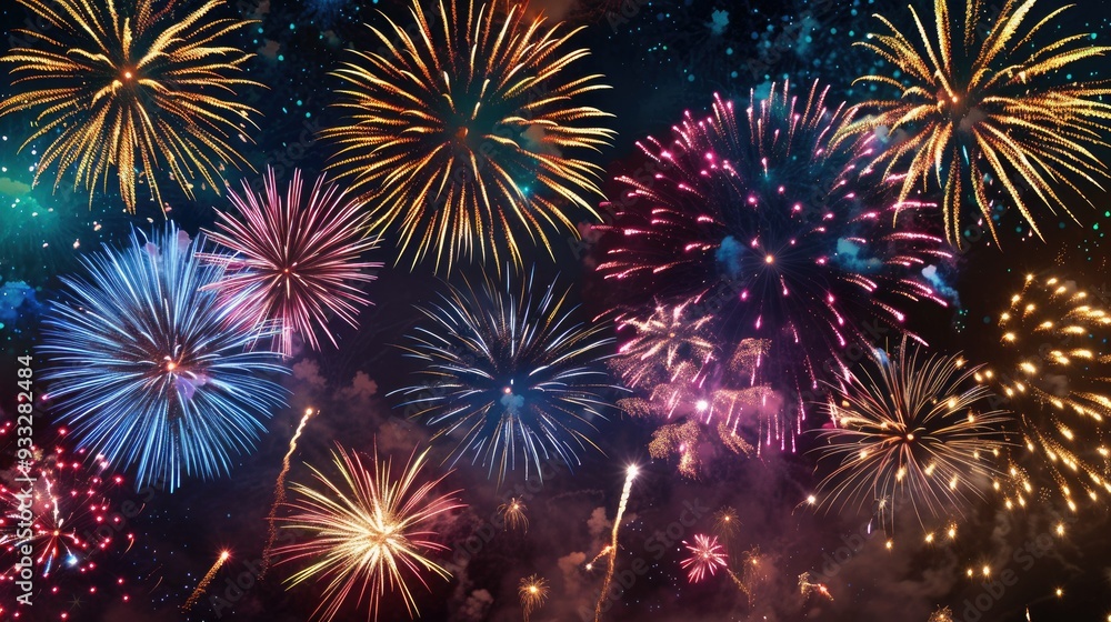 Fototapeta premium A Spectacular Fireworks Display Illuminates the Night Sky