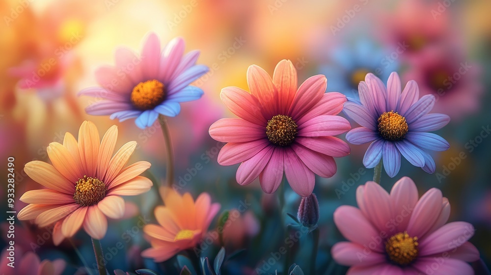 Colorful autumn wildflowers blooming in a picturesque meadow at sunset Colorful autumn wildflowers blooming in a picturesque meadow at sunset