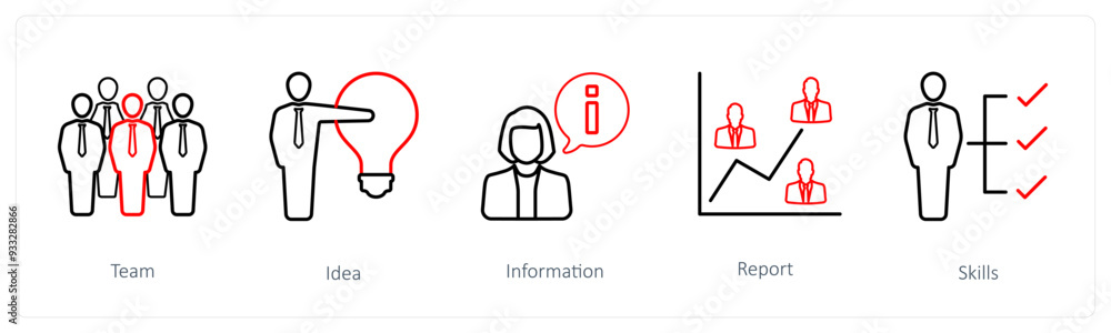 A set of 5 human resource icons such as team, idea, information