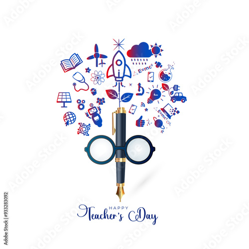 Concept for Teachers day wishes card. Modern futuristic technology, math science and medical teaching inspiring educational background.