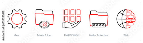 A set of 5 security icons such as gear, setting, configuration
