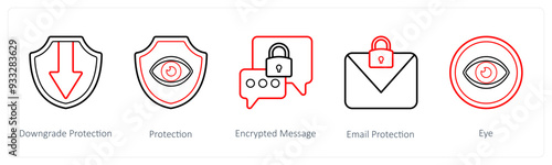 A set of 5 security icons such as downgrade protection, protection