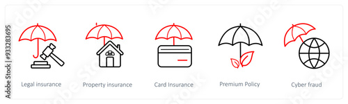 A set of 5 insurance icons such as legal insurance, property insurance