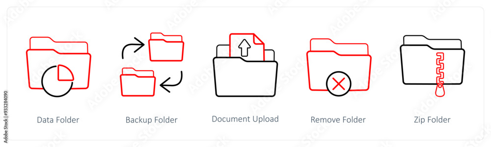 A set of 5 folder icons such as data folder, backup folder
