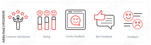 A set of 5 survey and ratings icons such as customer satisfaction, rating