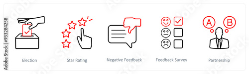 A set of 5 survey and ratings icons such as election, star rating