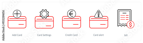 A set of 5 ecommerce and shopping icons such as add card, card settings