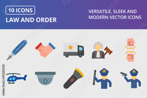 Law And Order Flat Icon Set