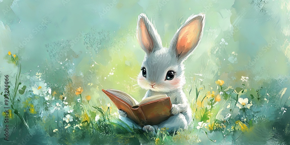 Adorable Rabbit Enjoying a Book in Nature Adorable Rabbit Enjoying a Book in Nature