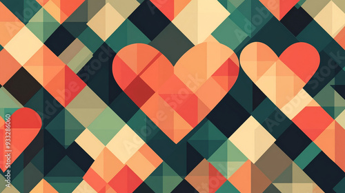 Abstract geometric heart pattern in bold colors background