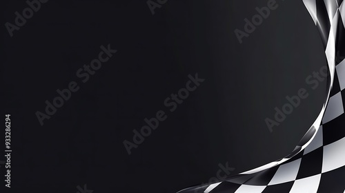 Black and White Checkered Flag Curving on a Dark Background photo