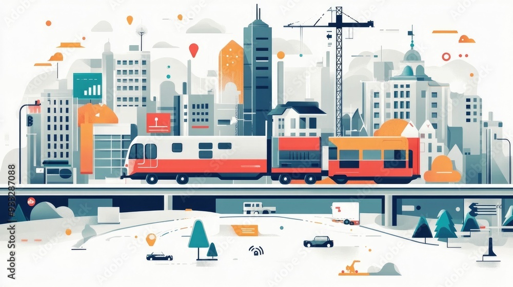 Obraz premium Optimizing Transportation Logistics with Streamlined Route Planning and Cargo Management for Efficient Delivery and Supply Chain
