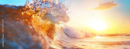 Wallpaper Mural  A tight shot of an ocean wave, sun casting golden rays behind, cloud floating above Torontodigital.ca