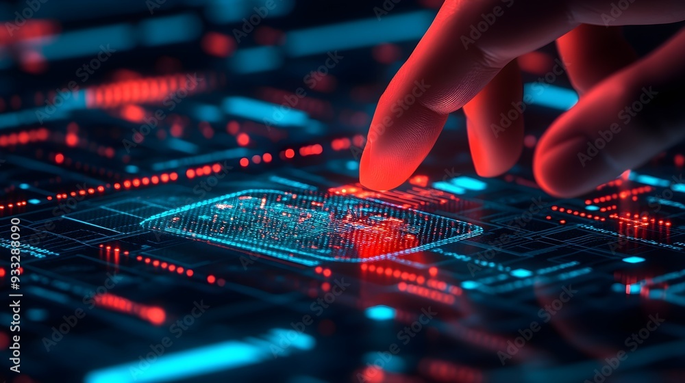 Fingertip Touching Futuristic Circuit Board Fingertip Touching Futuristic Circuit Board