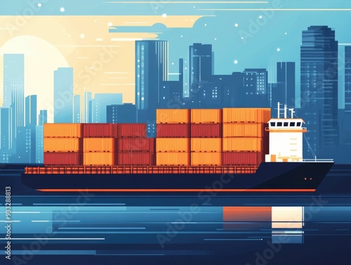 Streamlined Cross Border Transportation Logistics A Flat Design Depicting the Coordination and Optimization of Global Supply Chain Processes