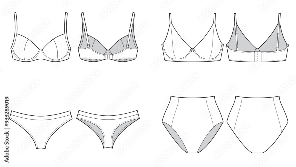 Set of women's underwear, bra and panties in flat style Set of women's underwear, bra and panties in flat style