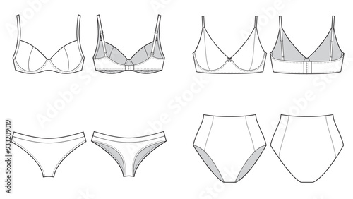Set of women's underwear, bra and panties in flat style