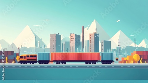 Efficient Logistics and Freight Forwarding Management Illustrated in a Flat Design Style with Various Warehouse Shipping and Transportation Elements