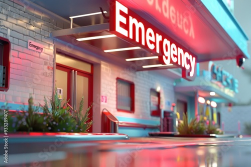 A neon sign for an emergency building photo