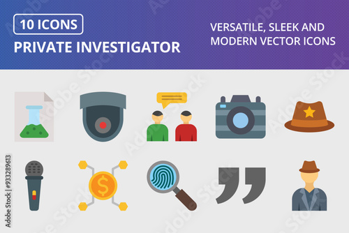 Private Investigator Flat Icon Set