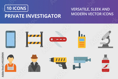 Private Investigator Flat Icon Set