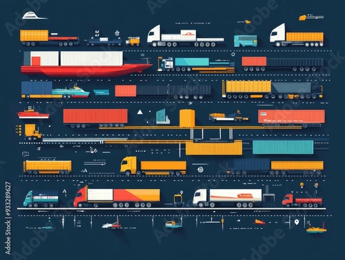 Efficient Logistics Digital Mapping of Transport Routes in Flat Design Showcasing the Interconnected Network of Supply Chain Delivery and Distribution Management